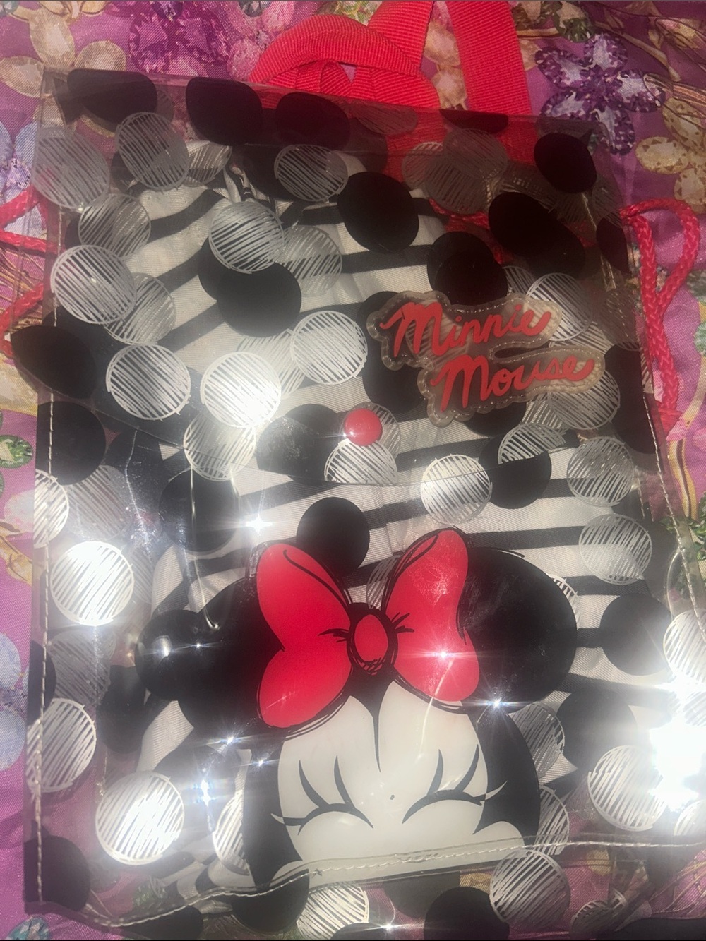 Disney Minnie Mouse Clear Tote with Black Polka Dots and Red Bow